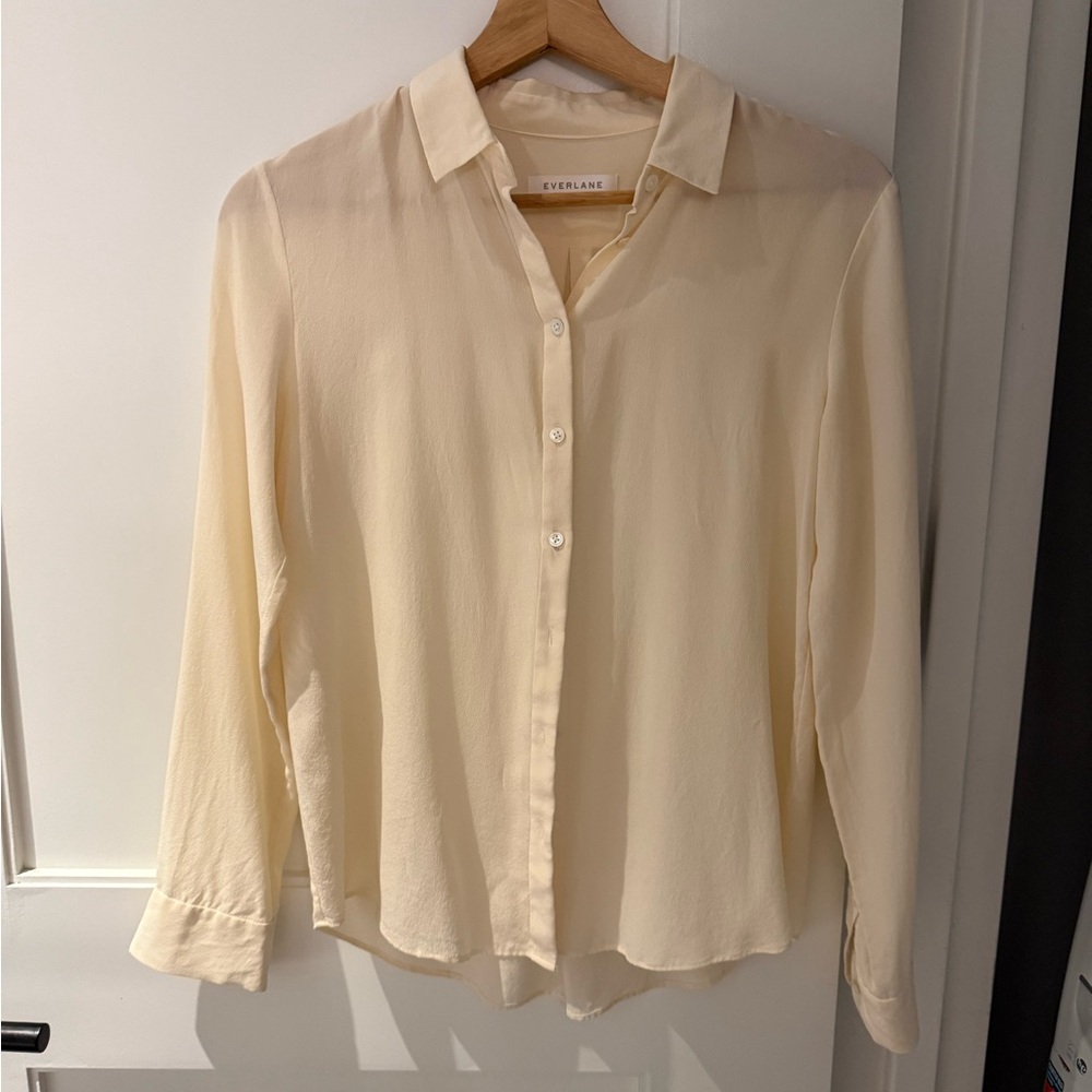 Everlane Pale Cream Button-Down Silk Blend Shirt